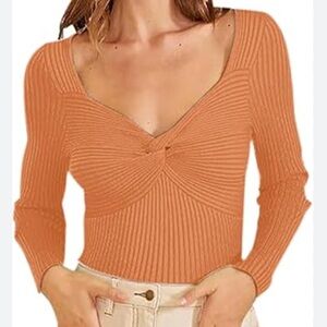 Illusory | Brown ribbed long sleeved bodycon top